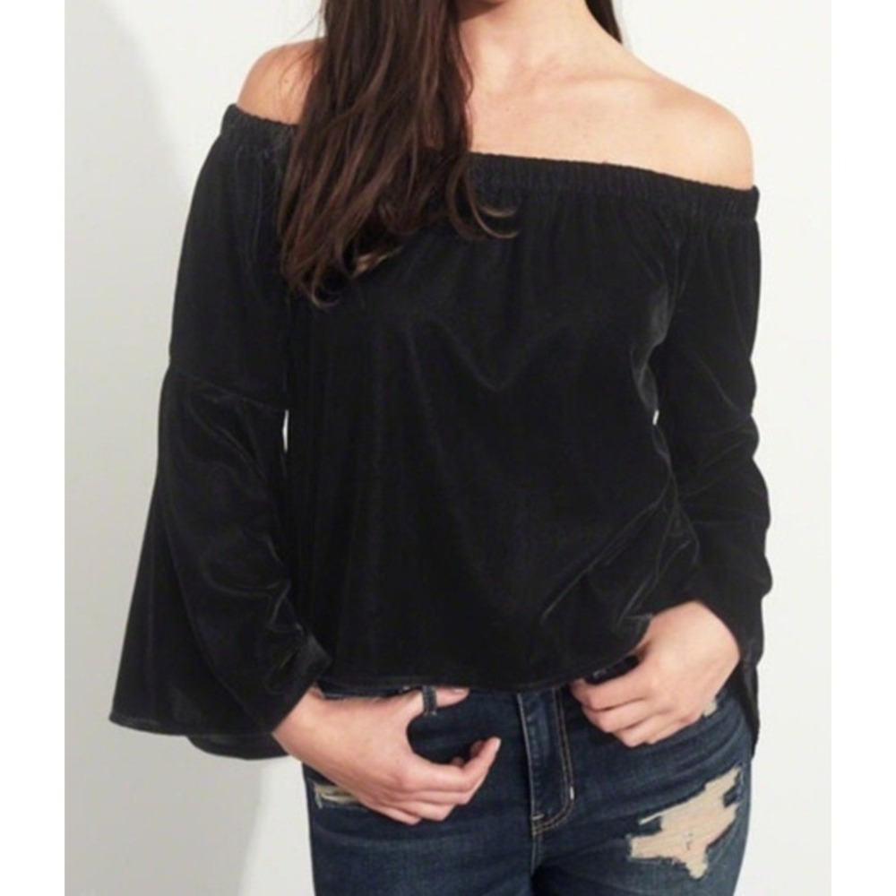 Hollister Velvet Top Med Black Bell Sleeve Goth Punk Vamp Grunge Whimsigoth